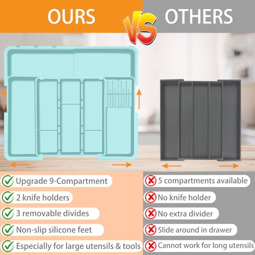 Homecor Utensil Drawer Organizer for Kitchen, Expandable Silverware Organizer Cooking Utensils Tray, Large Cutlery and Flatware Holder, Kitchen Tools & Gadgets Storage (Turquoise) - color: Turquoise
