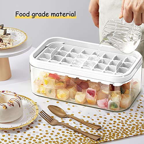 Ice Cube Tray with Lid and Bin, 2 Pack for Freezer, 64 Pcs Ice Cube Mold (White) - color: White