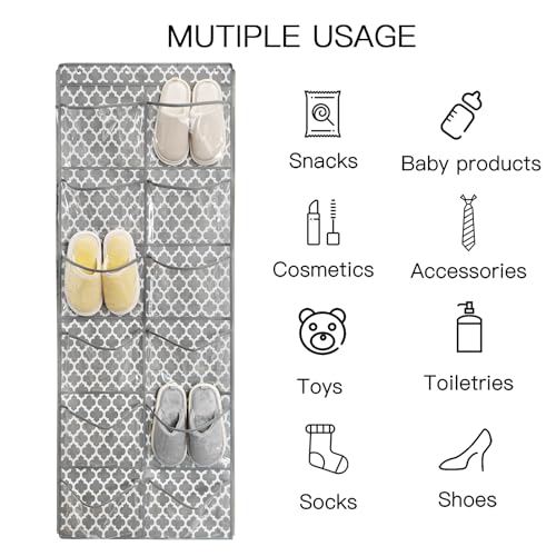 Clear Crystal 2 Pack 12Pockets Large Hanging Shoe Organizer Over The Door Shoe Rack for Closet Door Storage Shoe Holder Hanger, 8Hooks, White (59'' x 21.6'') - color: Grey-D2