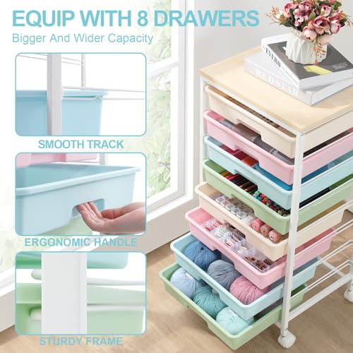 SYKIARIOL Rolling Storage Cart with Drawers,Utility Cart With 8 Drawers and Wooden Tabletop,Rolling Drawer Cart,Storage Drawer Cart for Living Room,Classroom,Bedroom,Bathroom,Dorm,Office,Rainbow - color: Rainbow