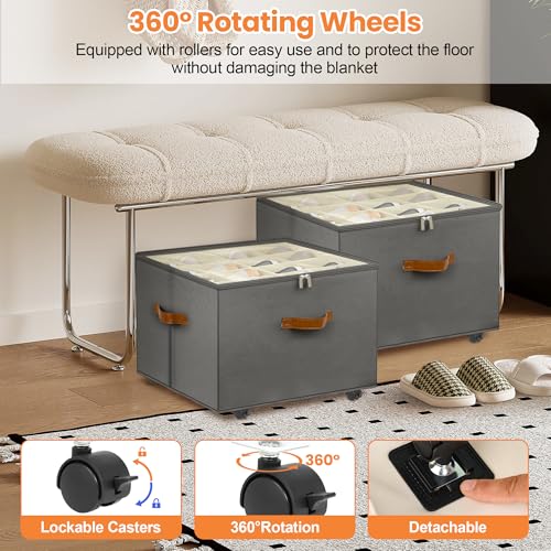 Foyego Shoe Organizer for Closet, 2 Pack Shoe Storage Organizer with Wheels and Adjustable Dividers, Stackable Shoe Storage Box with Clear Cover, Closet Shoe Organizer Fits up to 16-32 Pairs, Gray - color: Gray, size: 17"L x 17"W x 12 ½"H-2 Pack