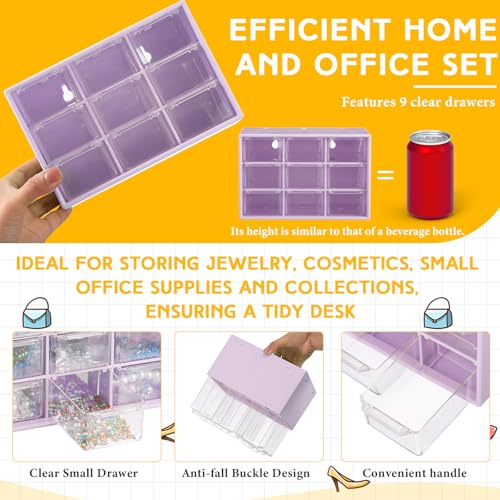 Wenqik 2 Pcs Mini Storage Drawers Teacher Toolbox Organizer with 9 Clear Drawers Small Plastic Desktop Teacher Desk Craft Organizer for Classroom Office 7" x 3. 9" x 4. 7"(Purple) - color: Purple