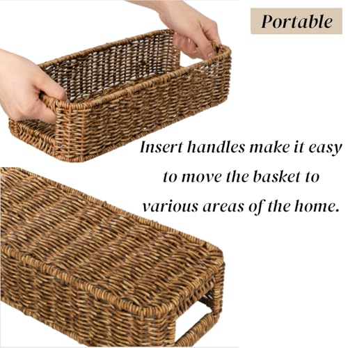 ZAVOOS 2 Pack Toilet Tank Basket, Handwoven Rectangular Wicker Shelf Baskets for Organizing, Decorative Countertop Storage Bin with Built-in Handle for Bathroom Tank Top, Bedroom Closet