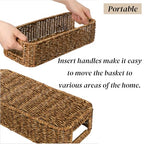 ZAVOOS 2 Pack Toilet Tank Basket, Handwoven Rectangular Wicker Shelf Baskets for Organizing, Decorative Countertop Storage Bin with Built-in Handle for Bathroom Tank Top, Bedroom Closet