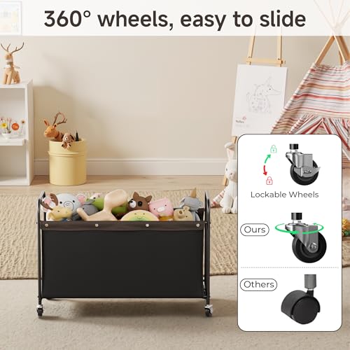 StorageWorks Toy Box with Wheels for Kids, 135L Large Toy Storage Chest and Organizer, 23" Metal Toybox with 360° Swivel Wheels for Bedroom, Kids Room, Stuffed Animal Storage, Black - color: Black, size: 33"Lx13"Wx23¼"H