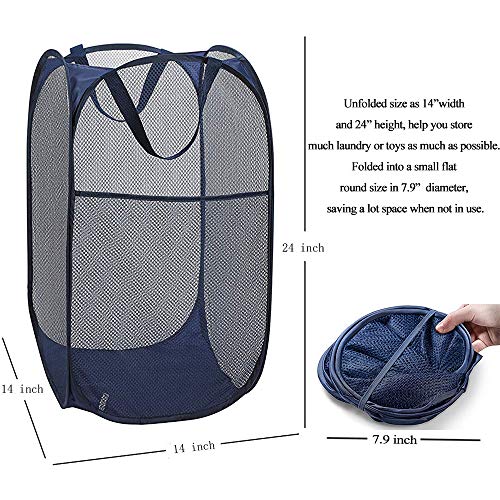 Larpur Popup Mesh Laundry Basket, Collapsible Clothes Washing Laundry Hamper with Reinforced Carry Handles, Portable Foldable Dirty Clothes Hamper for Home Dorm Cruise Travel (Blue) - color: Blue