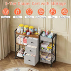 GYIIYUO Diaper Caddy Cart with Storage Fabric Drawers/Open Shelves, Baby Caddy Organizer, 3-Tier Rolling Utility Cart on Wheels for baby nursery essentials,bedside,makeup(Rustic Brown)