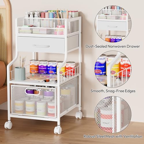 SWTYMIKI Rolling Under Desk Storage - Storage Cart with Drawers & DIY Divider - Art Cart Organizer on Wheels - Craft Rolling Utility Cart for Office, Craft Room & Studio White - color: White