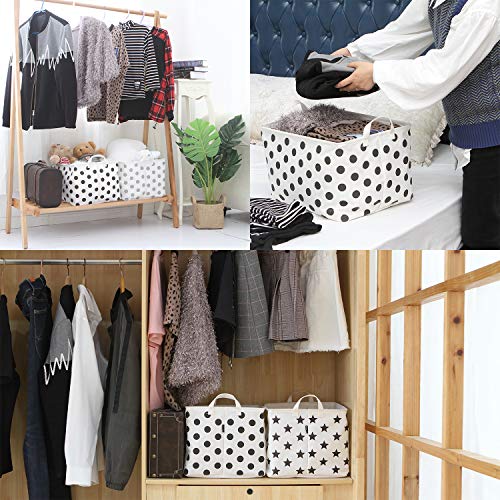 Sea Team Collapsible Canvas Fabric Storage Basket with Handles, Rectangle Waterproof Storage Bin, Box, Cube, Foldable Shelf Basket, Closet Organizer, 16.5 x 11.8 x 9.8 Inches, Black Dot - color: Dot/Black, size: 16.5 Inch (Pack of 1)