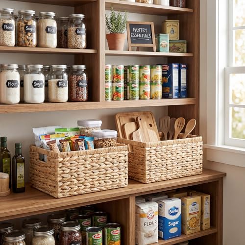 GRANNY SAYS Wicker Storage Baskets for Shelves, Wicker Baskets for Organizing, Water Hyacinth Woven Basket for Storage, Rectangle Basket for Pantry, Laundry, 2-Pack - color: Natural (Water Hyacinth), size: 13"L x 8 ¼"W x 7"H