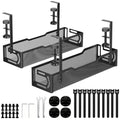 2Pack Under Desk Cable Management Tray, No Drill Mesh Desk Cable Tray, Wire Management Tray Cable Management Rack, Wire Organizer and Cable Management Box (Black) - color: 2Pack-Black (15.3''+15.7'')