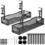 2Pack Under Desk Cable Management Tray, No Drill Mesh Desk Cable Tray, Wire Management Tray Cable Management Rack, Wire Organizer and Cable Management Box (Black) - color: 2Pack-Black (15.3''+15.7'')