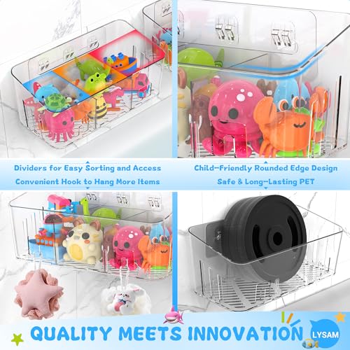 Lysam Bath Toy Storage 2 Packs, Large Bath Toy Holder with 3 Compartment, Quick Dry Bathtub Toy Organizer, Bath Tub Toy Net, Shower Toy Basket & Bin, Bathroom Accessories for Baby,Toddler,Kids（Clear） - color: Clear & 2 Packs