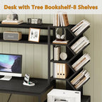 YOMILUVE L Shaped Desk with Hutch, Reversible Computer Desk with Drawers and Bookshelf, Home Office Desks with Storage Shelves for Bedroom Home Office, Black - color: Black