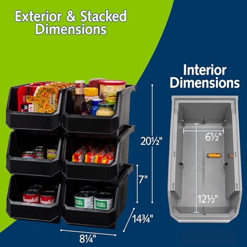 ReadySpace Large Plastic Storage Bins, Stackable Organizer Containers for Closet Pantry Shelf Garage and Office Organization, Black, 6 Pack - color: Black, size: Large, 6-Pack