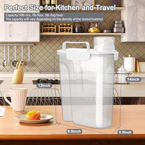 Komzon Rice Container, Airtight Rice Storage Container 10lb, Cereal Containers Storage, BPA Free Food Dispenser with Pouring Spout Handle for Flour Pasta Grain, Pet Dog Cat Bird Food Storage Container - color: 10lb White