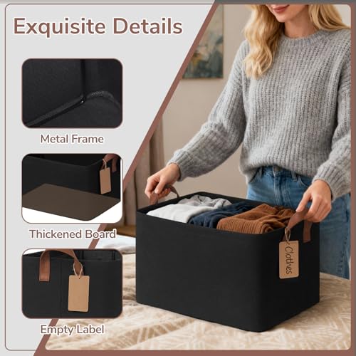 CHICVITA 4 Pack Large Storage Baskets for Shelves, Collapsible Shelf Baskets for Organizing, Fabric Closet Organizers and Storage Bins with Metal Frame, 16.8" x 11" x 9.8", Black - color: Black, size: 30L (16.8"L x 11"W x 9.8"H)