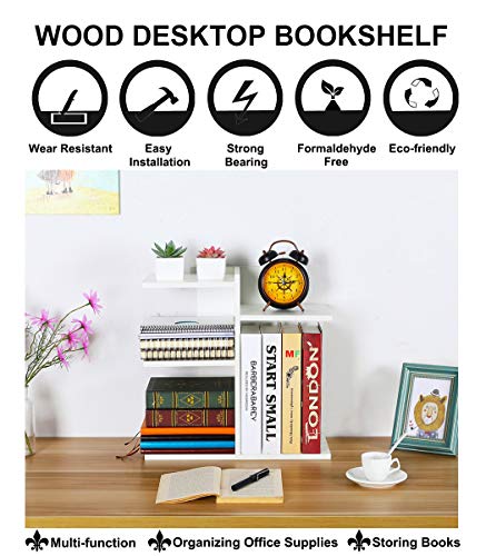 PAG Wood Desktop Shelf Small Bookshelf Desk Supplies Organizers and Accessories Storage Display Rack Office Decor for Women, White - color: White, size: Style 5
