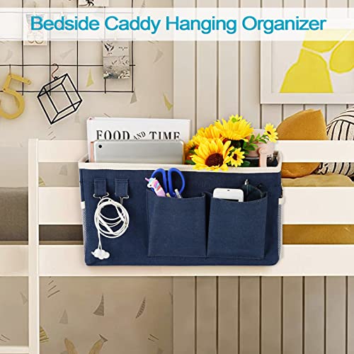 Loghot Bedside Caddy/Bedside Storage Bag Hanging Organizer for Bunk and Hospital Beds,Dorm Rooms Bed Rails,Can be Placed Glasses,Books,Mobile Phones,Keys (2pc Navy Blue) - color: 2pc Navy Blue