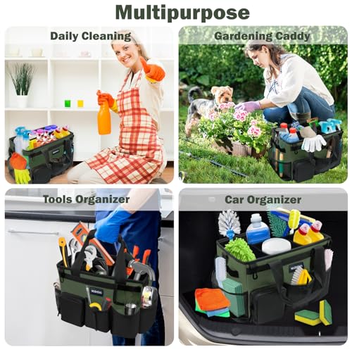 Wearable Cleaning Caddy Bag,Cleaning Supply Tote for Cleaning Supplies, Cleaning Organizer with Adjustable Shoulder and Waist Straps for Cleaners & Housekeepers (Green and Black, Large) - color: Black-Green, size: Large