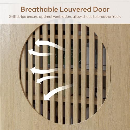 LIKIMIO Shoe Cabinet with Adjustable Shelves, 4-Tier Shoe Storage Cabinet with Slatted Doors, Freestanding Wooden Shoe Cabinet Storage for Entryway, Hallway, Living Room, Oak Natural - color: Oak Natural