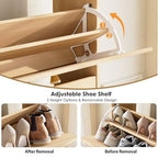 Nicetree Shoe Cabinet with 2 Flip Drawers，Freestanding Shoe Storage Cabinet, Narrow Shoe Organizer Cabinet, Farmhouse Slim Shoe Rack Cabinet for Entryway,Natural Oak with Hook - color: Natural Oak, style: 3-Drawers with Hook