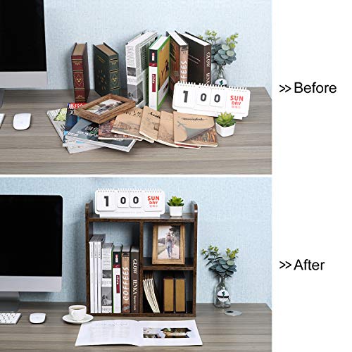 PAG Desktop Shelf Freestanding Wood Small Bookshelf Desk Supplies Organizers and Accessories Storage Display Rack Office Decor for Women, Antique Brown - color: Antique Brown, size: Style 2