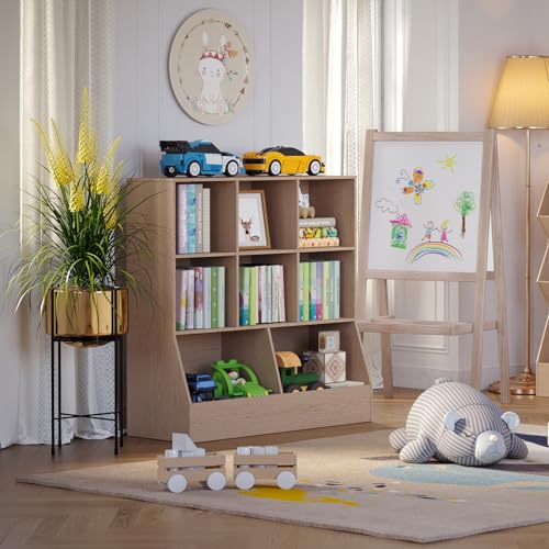 DINZI LVJ Toy Storage Organizer, Kids Bookshelf, Wood Toy Storage Cabinet, 3-Tier 8 Cubby Children Bookcase, 39.4" L Toddler Book Shelf for Playroom, Living Room, Nursery, Hallway, School, Natural - color: Natural, size: 3-Tier 39.4"