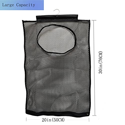 Hanging Mesh Laundry Hamper (30in*20in*2in) Large Dirty Clothes Bag, Can Be Used Behind The Door & Closet & Caravan& Bathroom (Black) - color: Black