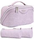 BOYATU Travel Makeup Bags Cosmetic Organizer Bag: 3-Set Large Capacity Make up Bag - PU Leather Toiletry Bags for Women - Wide Open Portable Pouch with Divider & Handle (A-Violet) - color: A-Violet