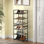 6 Tier Shoe Rack, Tall Metal Shoe Storage with Adjustable Shelves, Holds 12-14 Pairs, Stackable Shoe Stand for Garage Hallway Bedroom, Bronze - size: 6Tier