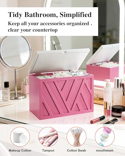 Tampon Holder for Bathroom Decor Feminine Product Organizer With Lid Shark Week Box Wooden Pad Girl Stuff Box (BLACK, lid) (1, PINK) - color: PINK
