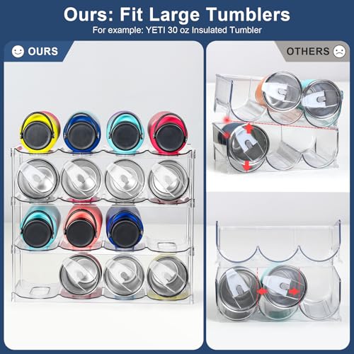 LARGER Compartment - 4 Tier Stackable Water Bottle Organizer Holder - for Stanley 40oz & Others' Large Tumbler - Clear Wine Rack, 16 Cup Bottle Holder for Cabinet Home Countertop Fridge Pantry Shelf - color: Clear, size: 4 Tier - Hold 16