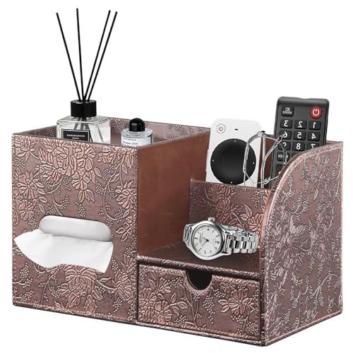 Square Tissue Box Cover with Drawer Storage and Tray on Top, PU Leather Tissues Cube Boxes Holder, Modern Nightstand Organizer Caddy, Remote Control Holder for Bathroom, Bedside, Office, Home - color: Archaize