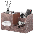 Square Tissue Box Cover with Drawer Storage and Tray on Top, PU Leather Tissues Cube Boxes Holder, Modern Nightstand Organizer Caddy, Remote Control Holder for Bathroom, Bedside, Office, Home - color: Archaize
