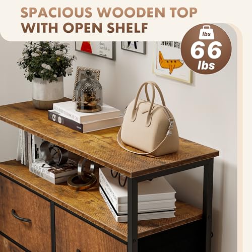 DUMOS Fabric Dresser for Bedroom with 8 Drawers, Tall 8-Drawer Chest of Drawers with Raised Shelf, Storage Tower with Fabric Bins for Closet Organization, Hallway Storage, Brown - color: Brown, size: 31.5"D x 45.9"W x 11.8"H (8 Drawers)