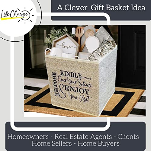 Life Charge Shoe Covers Box - Real Estate Open House Supplies for Realtor Listings. Shoe Cover Holder for Home asks to Please Cover Shoes - Fill with Shoe Booties - Indoor Use | 5 Pack Beige & Black - color: Beige and Black, size: 5