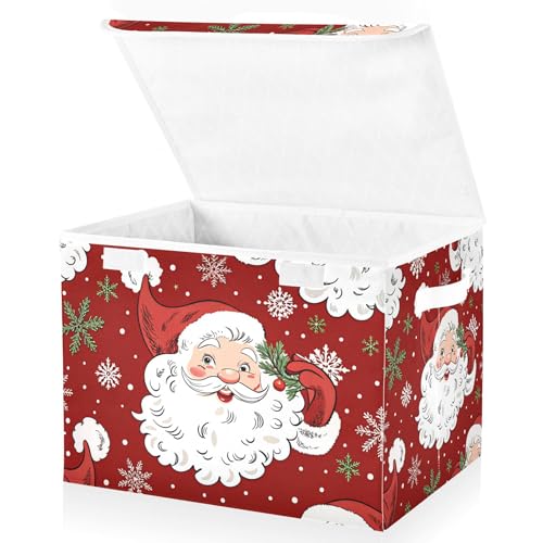 xigua Christmas Santa Claus Storage Bins with Lids and Carrying Handle,Foldable Storage Boxes Organizer Containers Baskets Cube with Cover for Home Bedroom Closet Office - color: Christmas Santa Claus