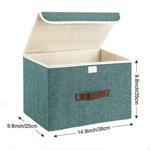 TYEERS Collapsible Storage Boxes, Washable Fabric Storage Bins with Lids, 14.9x9.8x9.8 inches, 3 Pack, Aqua Deep - color: Aqua Deep, size: 3-pcs 14.9x9.8x9.8 in