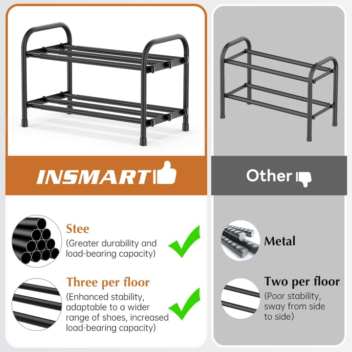 INSMART 2-Tier Expandable Shoe Rack:Stackable and Adjustable Shoes Organizer Storage Shelf, Sturdy and Durable Metal Structure Free Standing Shoe Rack for Closet Entryway Doorway - color: Black, size: 2-Tier