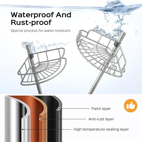 HAMITOR Corner Shower Caddy Tension Pole: 4-Tier Rust-Resistant Adjustable Bathroom Organizer Shelves - 47-121 Inch No-Drill Quick Installation - Space-Saving Storage for Renters Family - Silver Gray - color: Silver Gray