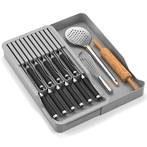 RIIPOO Expandable Knife Organizer for Drawer - Retractable and Adjustable Knife Block Holder Insert, Secure Storage Tray for Kitchen Countertop Organization