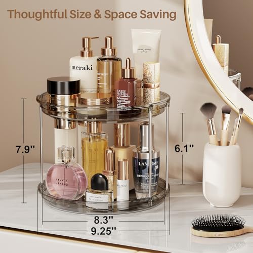 LAMU 2 Pack 2 Tier Lazy Susan Turntable Organizer 9.25'' Rotating Spice Rack Organization for Cabinet, Kitchen, Pantry, Countertop, Bathroom, Vanity, Medicine Cabinet Organizer, Grey - color: Gray, size: 9.25in 2Pack