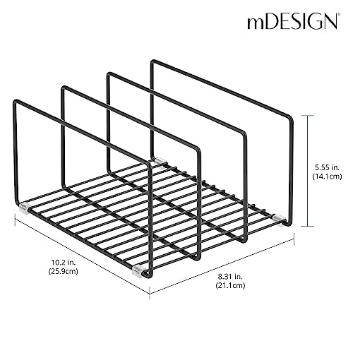mDesign Metal Pan Organizer for Kitchen Cabinet, Counter, Pantry Shelf - 3 Slots for Baking Sheets, Muffin Pans, Cutting Boards, Frying Pans - Pan Organizer and Storage - Concerto Collection - Black - color: Black, size: 8.31 x 10.2 x 5.55