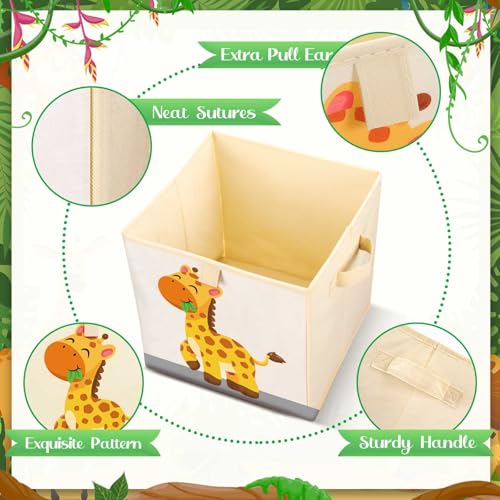 Kigley 6 Pcs Collapsible Cube Storage Bins Kids Foldable Storage Cube Organizer Fabric Toy Box Decorative Kids with Handles for Home Nursery Bedroom, 10.6 x 10.6 Inch(Cute Animal) - style: Cute Animal