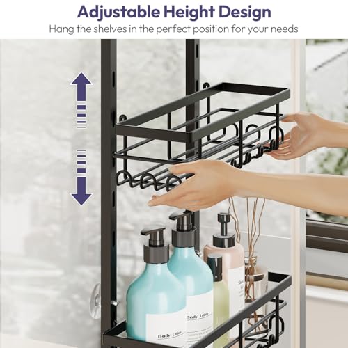 SWTYMIKI Over The Door Shower Caddy - 4 Tier Rustproof Hanging Shower Organizer with Adjustable Shelves, 40 Hooks & Soap Holder, Hanging Shower Rack Storage for Bathroom Accessories, Black - color: Black