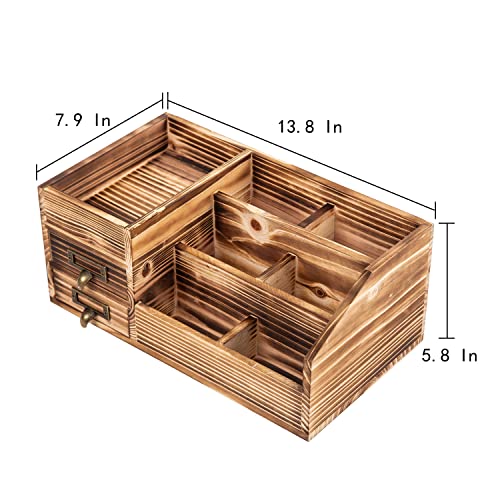 Distressed Rustic Wooden Office Desktop Drawers Organizer Wood Shelf Tabletop Home Organizer Storage with Multiple Compartments,perfect Jewelry storage Display Box for Desk, Vanity (Dark Brown) - color: Dark Brown