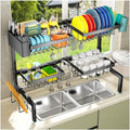 YKLSLH 4 Baskets Over The Sink Dish Drying Rack, Extendable Large Capacity Sink Rack, Metal Drying Rack Saving Space,for Most Sinks (26.57"-35") - color: Black, size: 2 tiers 4 baskets