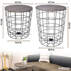 Elevon Nesting Table End Table Wire Basket Base with Wood Tops Side Table Set of 2, Gray - color: Grey