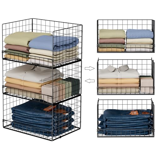 Yociyoga 3-Tier Stackable Closet Organizers and Storage Shelves, Foldable Closet Shelf Organizer, Stackable Storage Bins Drawers for Closet Organizer System, Black(Patent No. 30022416) - color: Black, size: 3-Tier